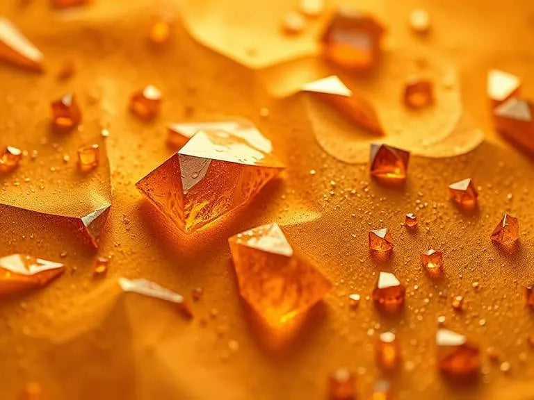 Close-up of amber crystals showcasing their vibrant color and texture, illustrating what does amber smell like