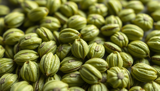 generate a realistic image of multiple cardamom seeds green