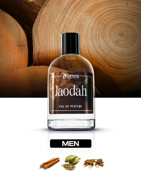 Jaodah – Inspired by Oud Wood Premium Woody and Smoky Unisex Perfume by Fawwaha Fragrances bottle with cinnamon and cardamom