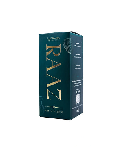Fawwaha Fragrances Raaz – Inspired by Baccarat Rouge 540 Eau de Parfum in elegant dark green and gold packaging