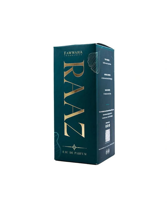 Fawwaha Fragrances Raaz – Inspired by Baccarat Rouge 540 Eau de Parfum in elegant dark green and gold packaging
