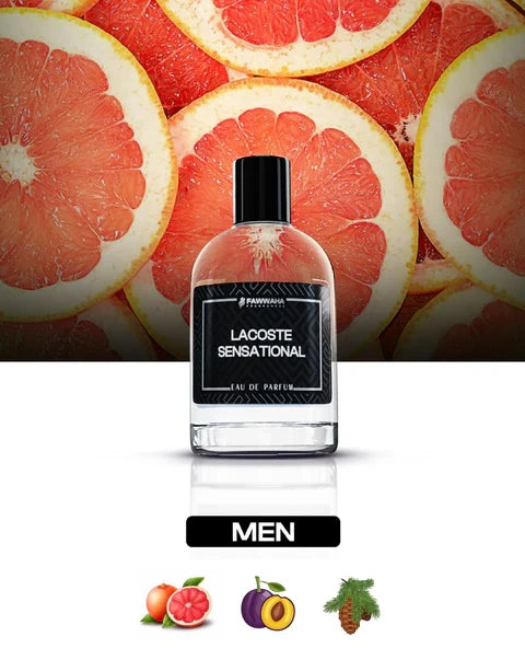 Fawwaha Fragrances perfume bottle inspired by Lacoste Sensational with grapefruit plum and pine scents for men