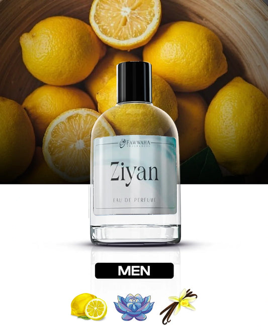 Ziyan – Inspired by Issey Miyake Pour Homme Fresh & Clean Men’s Perfume bottle with fresh lemons background